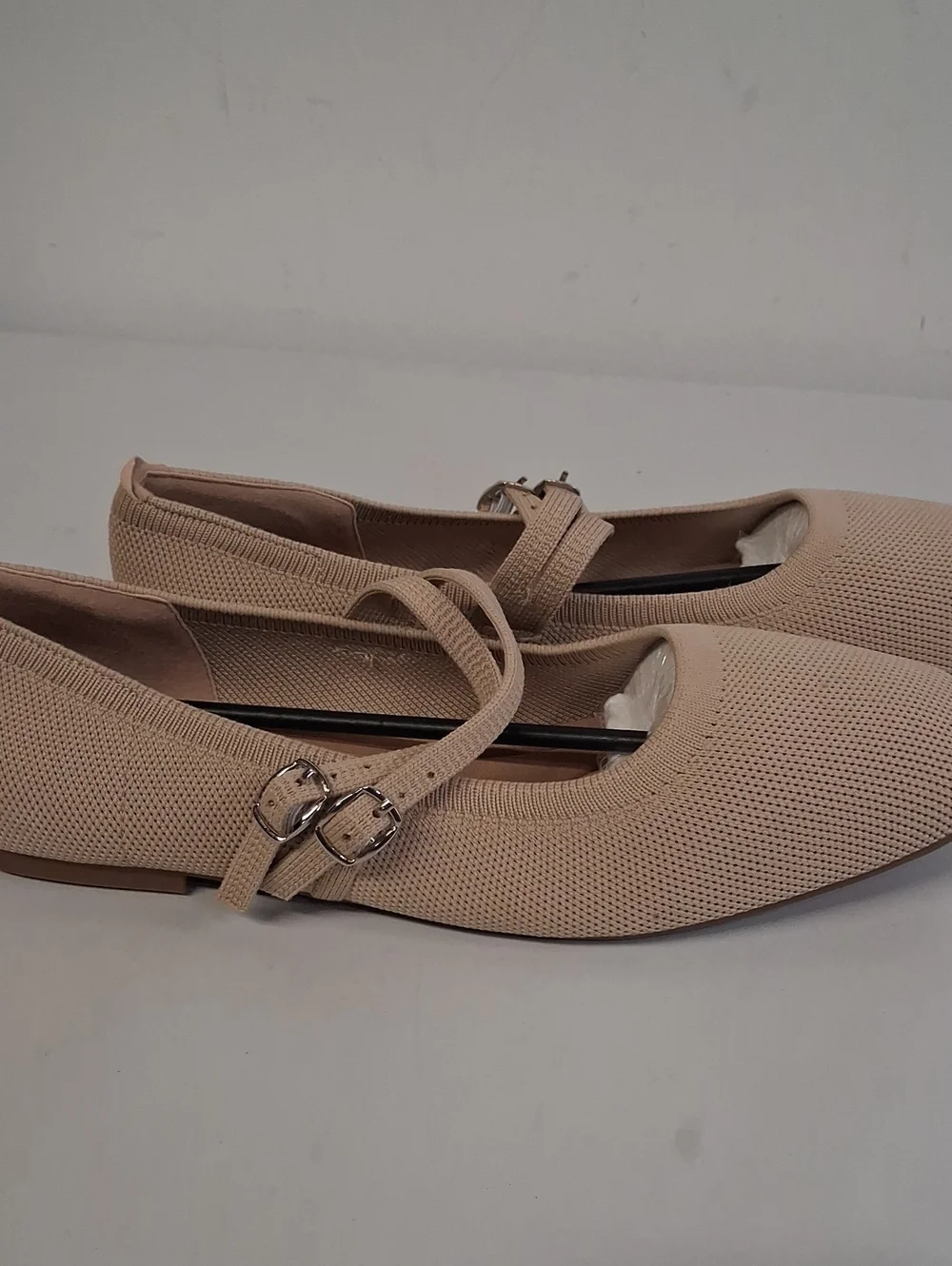 NWOT Women's Beige Knit Mary Jane Ballet Flats